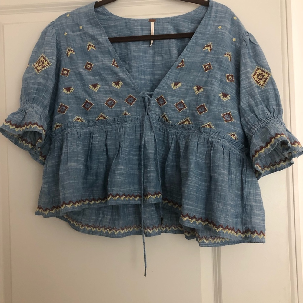 Free People, Floral/Denim Blouse